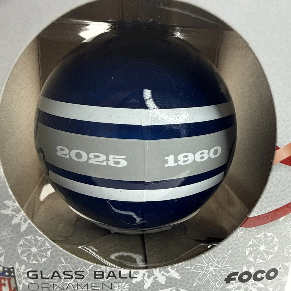 Dallas Cowboys Glass Ball‎ Ornament One Size Blue NFL Football FOCO Christmas